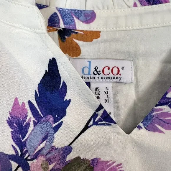 Denim & Co. Printed Blouse with Smocked Cuff Womens Size Large Floral Bohemian - Picture 8 of 10